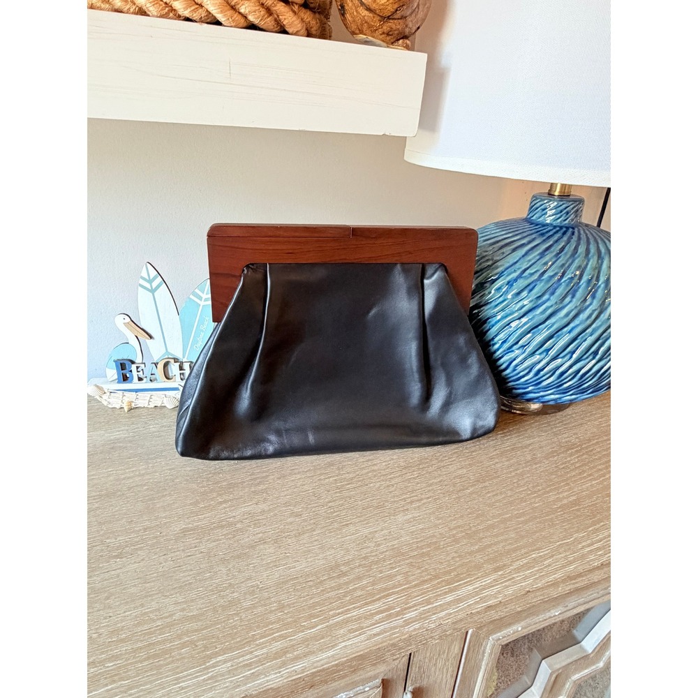 Banana Republic Wood Frame Clutch Women Black OS NWT